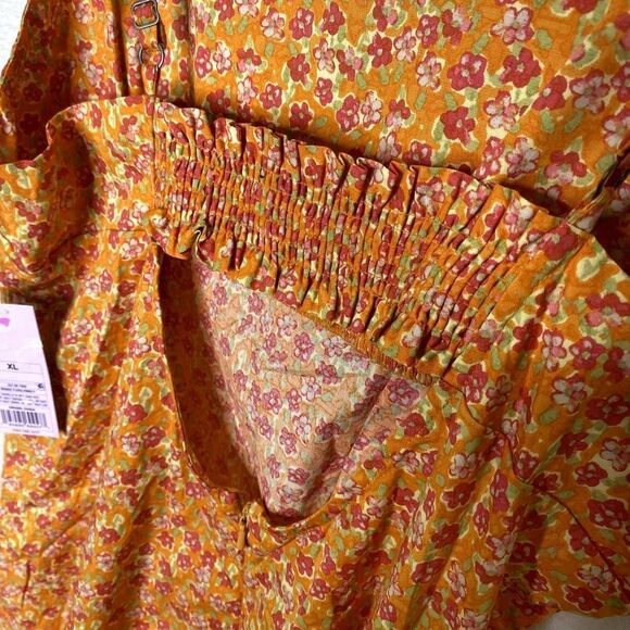 Wild Fable Sleeveless Floral Woven Bodycon Mini Dress Square Neck Cutout Orange - Picture 12 of 15